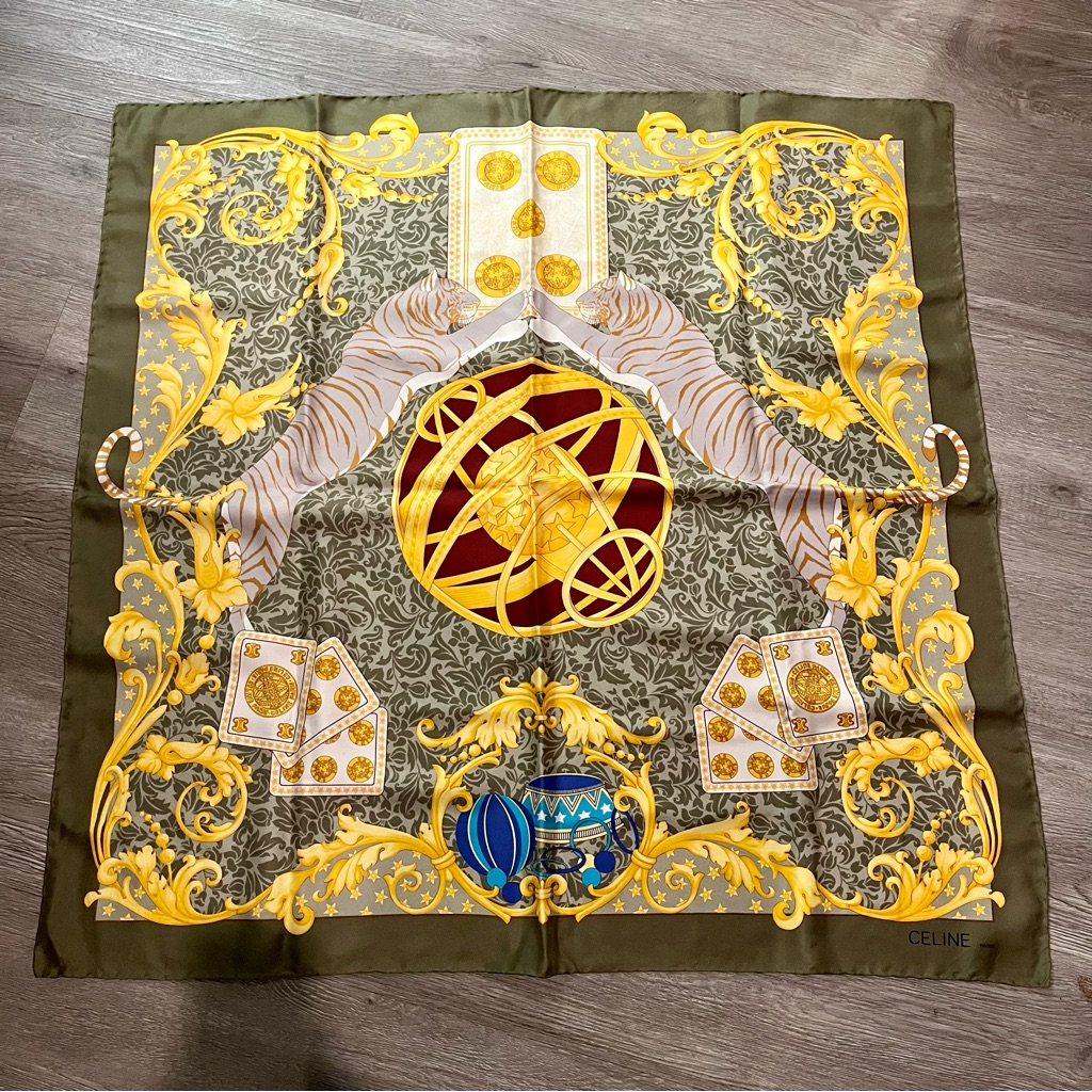 Celine Silk Scarf With Yellow And Green Design